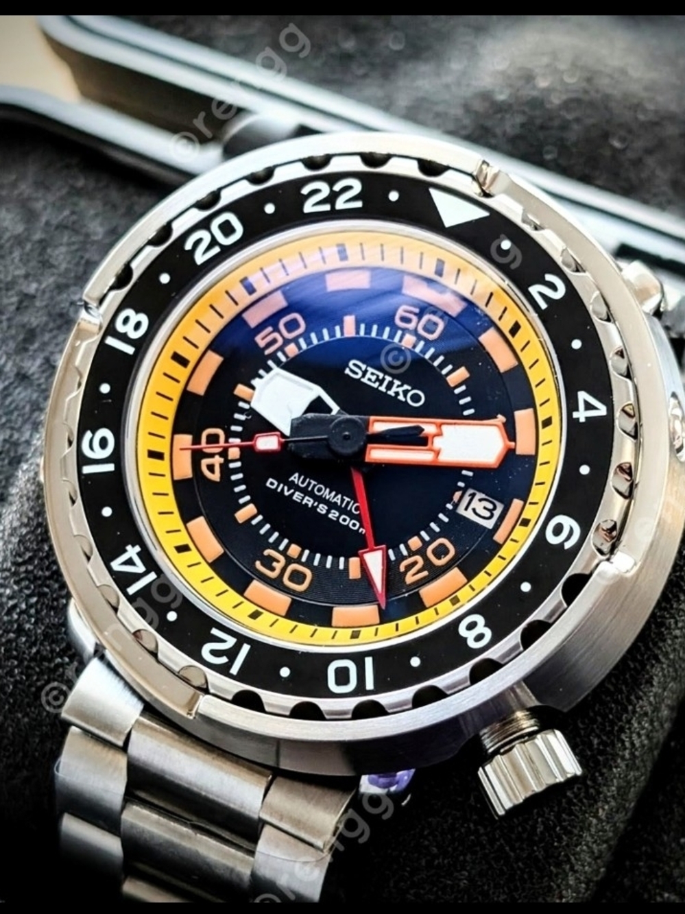 Seiko GMT Tuna Canned  Automatic 47mm Diver Mod Watch Black Yellow Sapphire